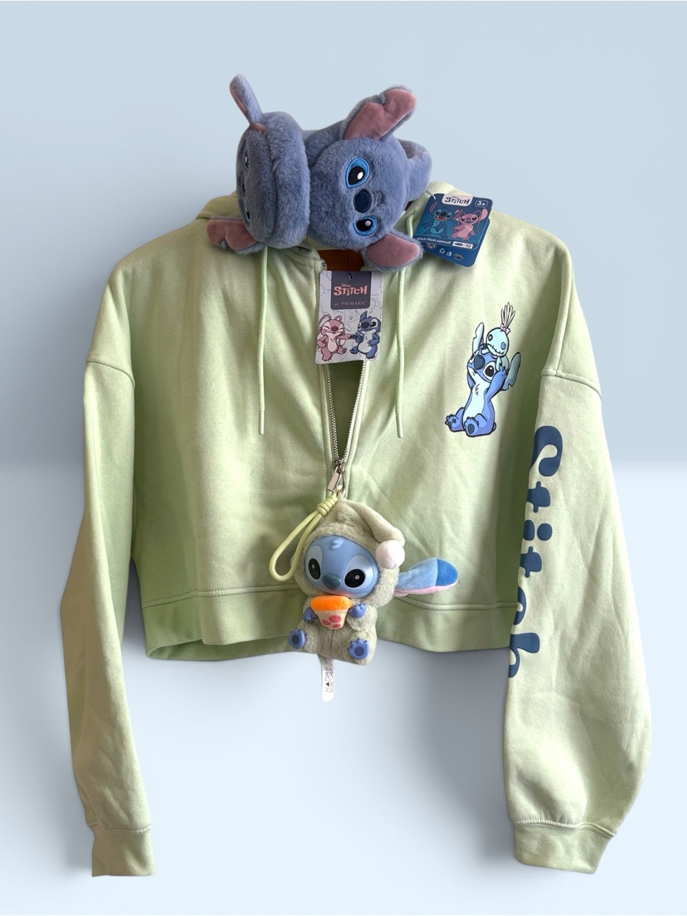 NWT Lilo & Stitch Cropped Hoodie Bundle Stitch Earmuffs Plush Bag Charm